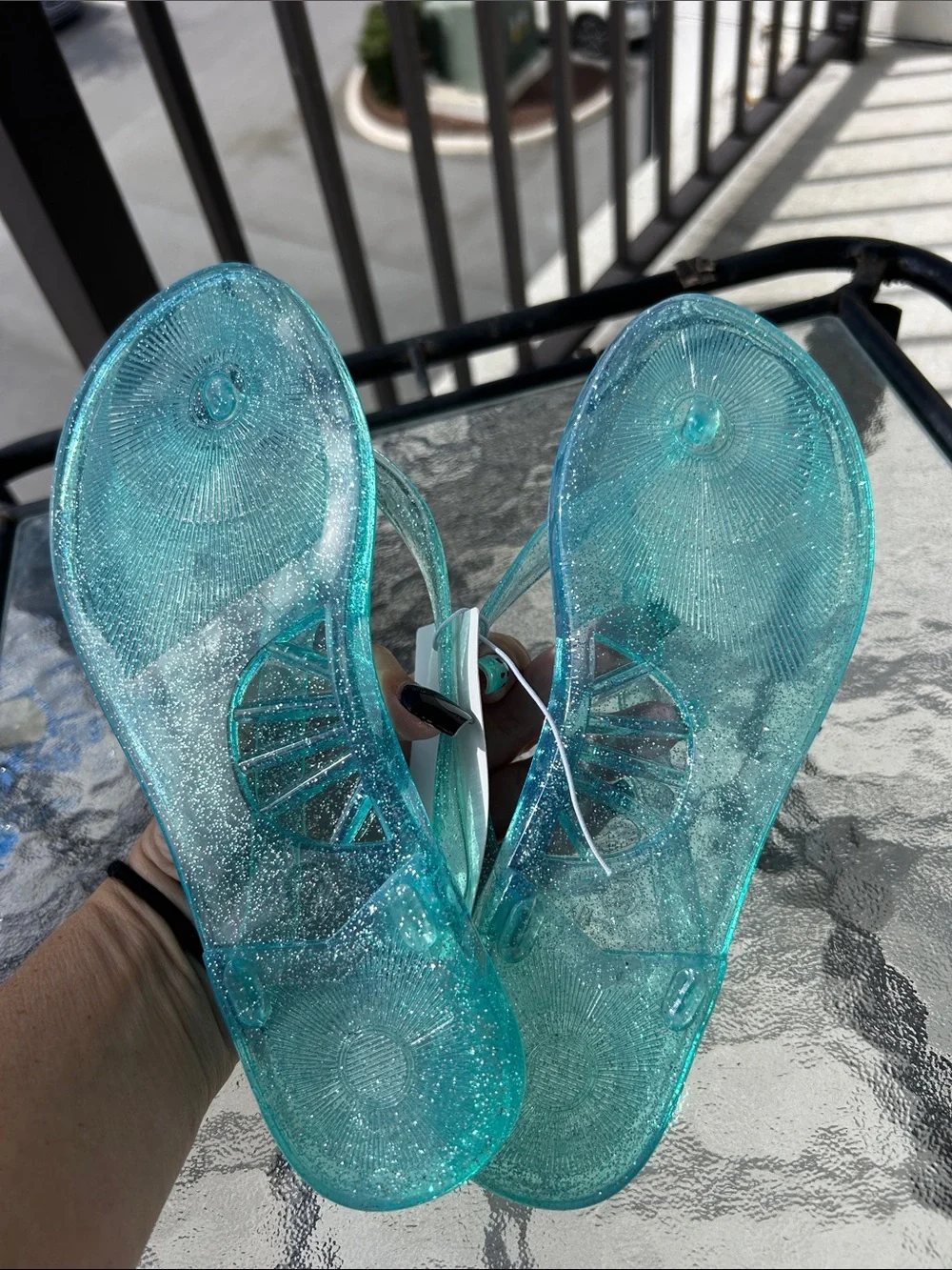 Turquoise Glitter Jelly Flip Flops